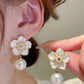 White Enamel Floral Pearl Drop Earrings for Women – Ivory Bloom Aura 6™ Gold Plated Demi - Fine Designer Earrings - The Soul Jewellery