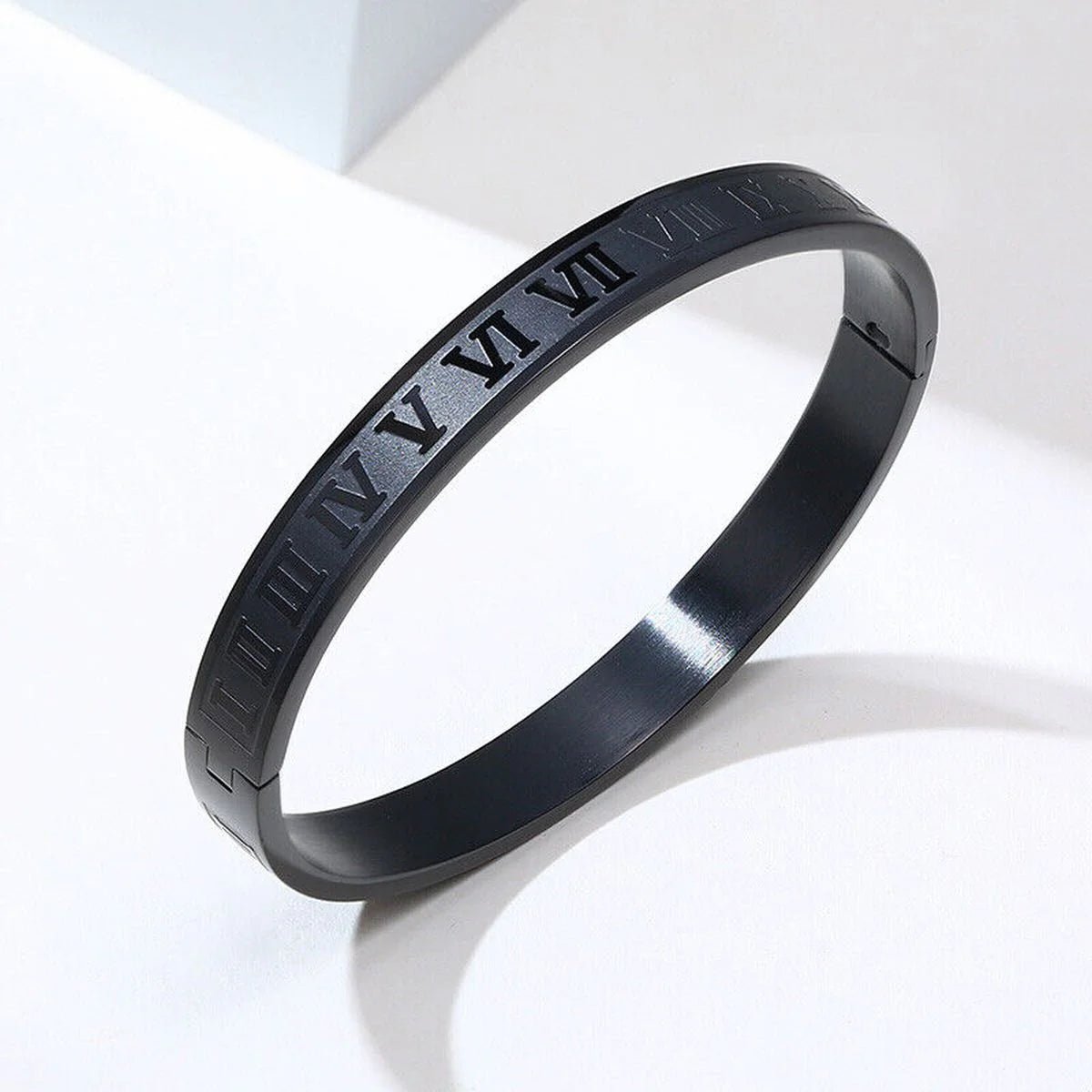Imperial Roman Aura 27™ Men’s Black Bracelet – Engraved Roman Numeral Kada |Daily wear Minimal Cuff - The Soul Jewellery
