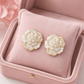 White Floral Pearl Stud Earrings for Women – Gold-Tone Layered Flower Demi Fine Earrings - Soul Jewellery