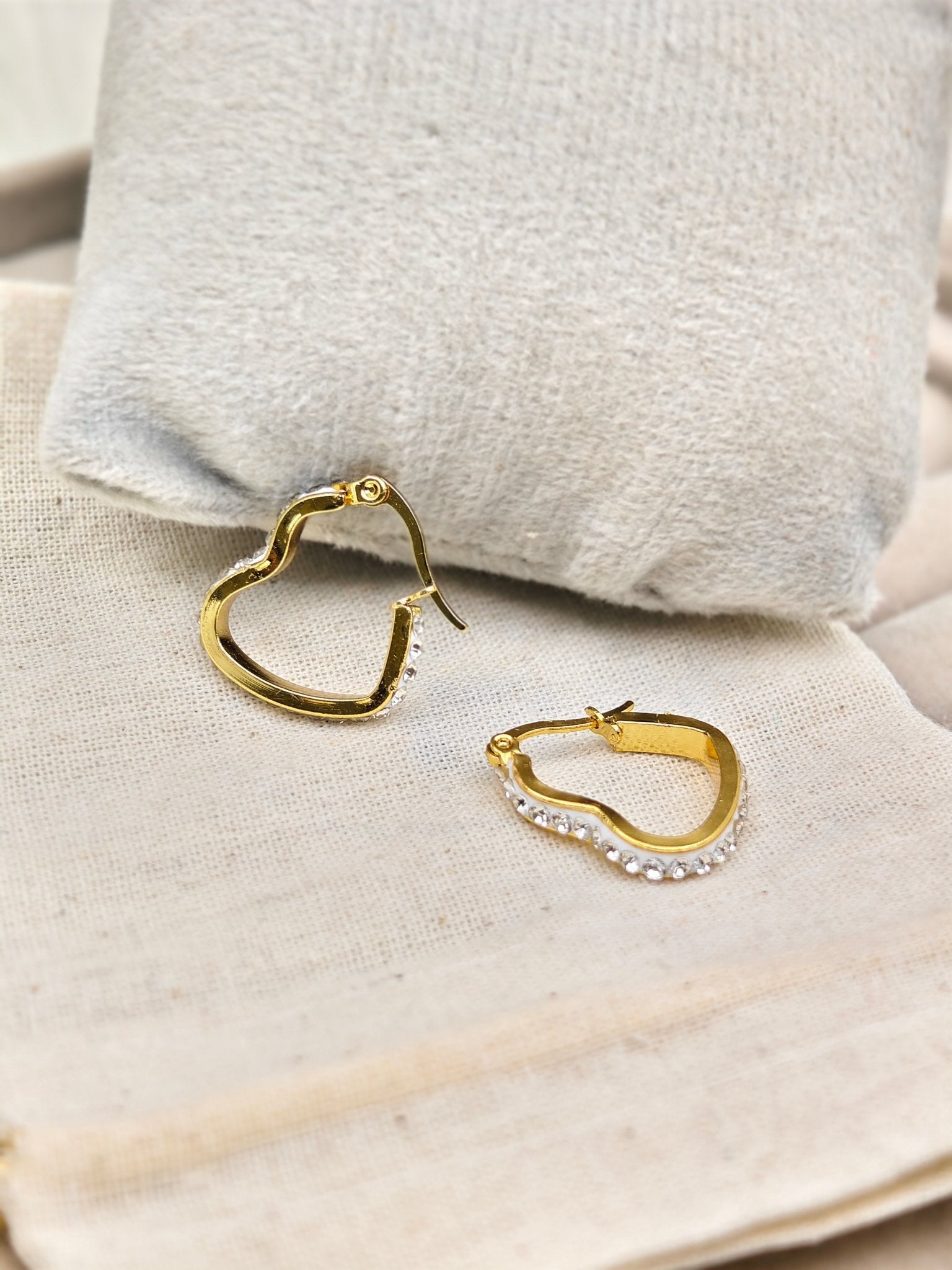 Demi - Fine Heart - Shaped CZ Studded Earrings | Gold - Plated Anti - Tarnish Stainless Steel Daily Wear Hoops - The Soul Jewellery