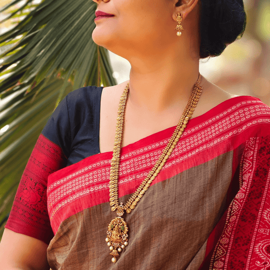 Deetya Antique Matte Gold Plated Long Coin Necklace Set with Lakshmi Idol - The Soul Jewellery