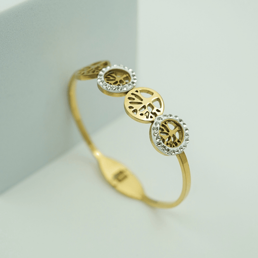 Gold - Plated Tree of Life Bangle with Crystal Halo Accents RGB364 - The Soul Jewellery
