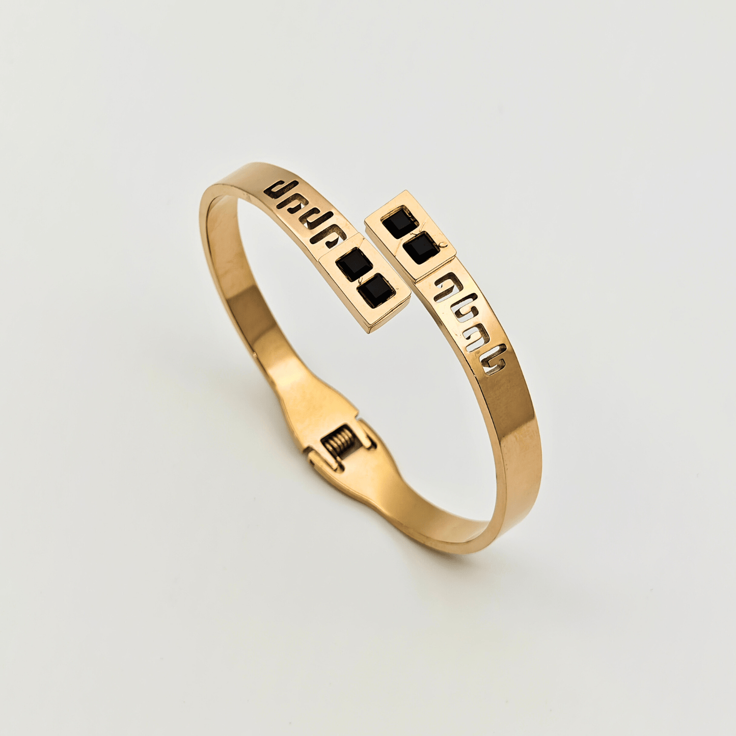 Chic 18K Rose Gold - Plated Anti - Tarnish Bangle with Black Onyx Accents RGB227 - The Soul Jewellery