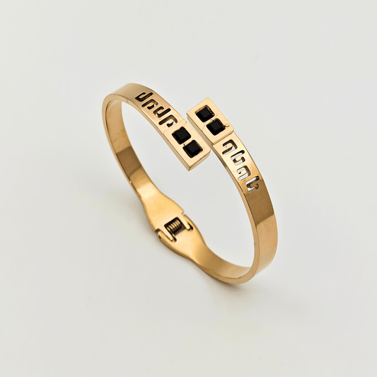 Chic 18K Rose Gold - Plated Anti - Tarnish Bangle with Black Onyx Accents RGB227 - The Soul Jewellery