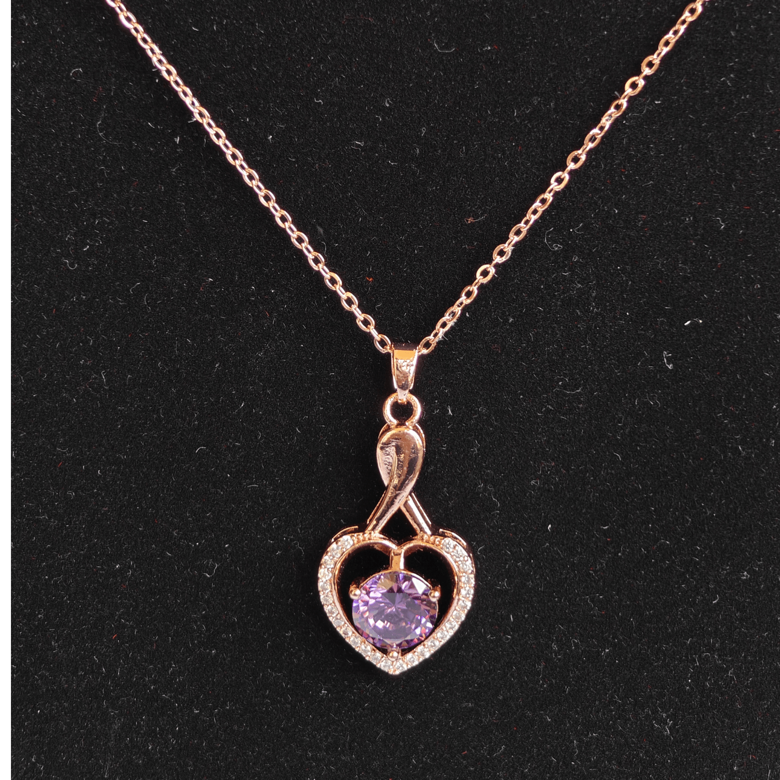 Purple Heart Anti Tarnish 18K Rose Gold Plated Stainless Steel Chain Pendant Set RGCP133 - The Soul Jewellery