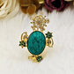Premium Gold - Plated Brass Ring with Turquoise Natural Stone – Floral CZ - Studded Statement Ring for Women - The Soul Jewellery
