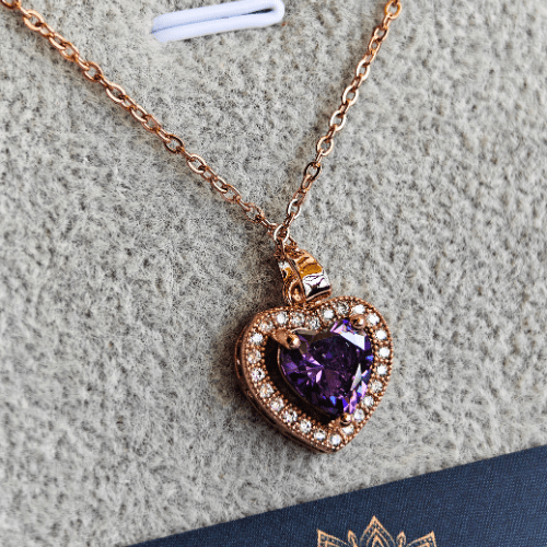 Purple Heart Anti Tarnish 18K Plated Rose Gold Pendant Necklace RGCP125 - The Soul Jewellery