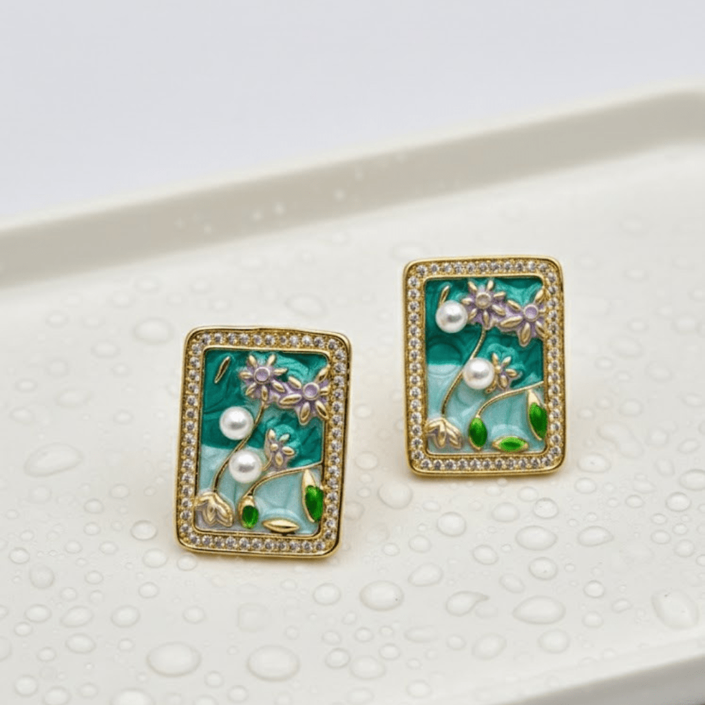 Aurelia AquaPearl Garden Luxe Demi - Fine Anti - Tarnish Enamel Crystal Stud Earrings - The Soul Jewellery