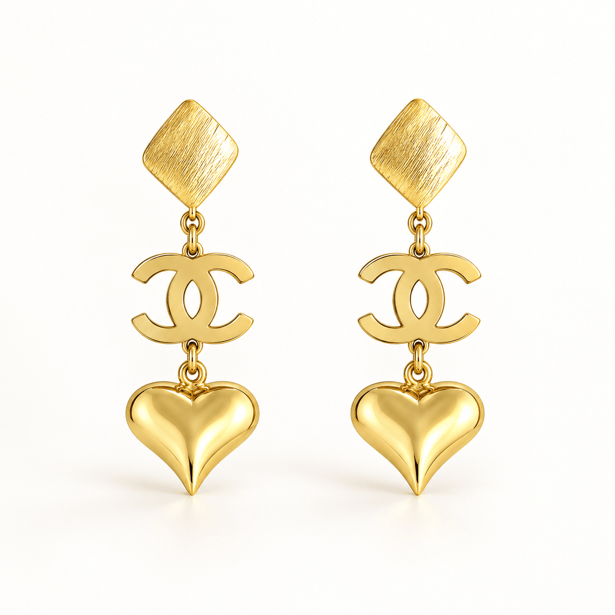 Gold-Tone Stainless Steel Heart Drop Earrings for Women | Interlocking Motif Statement Dangle Earrings - Soul Jewellery