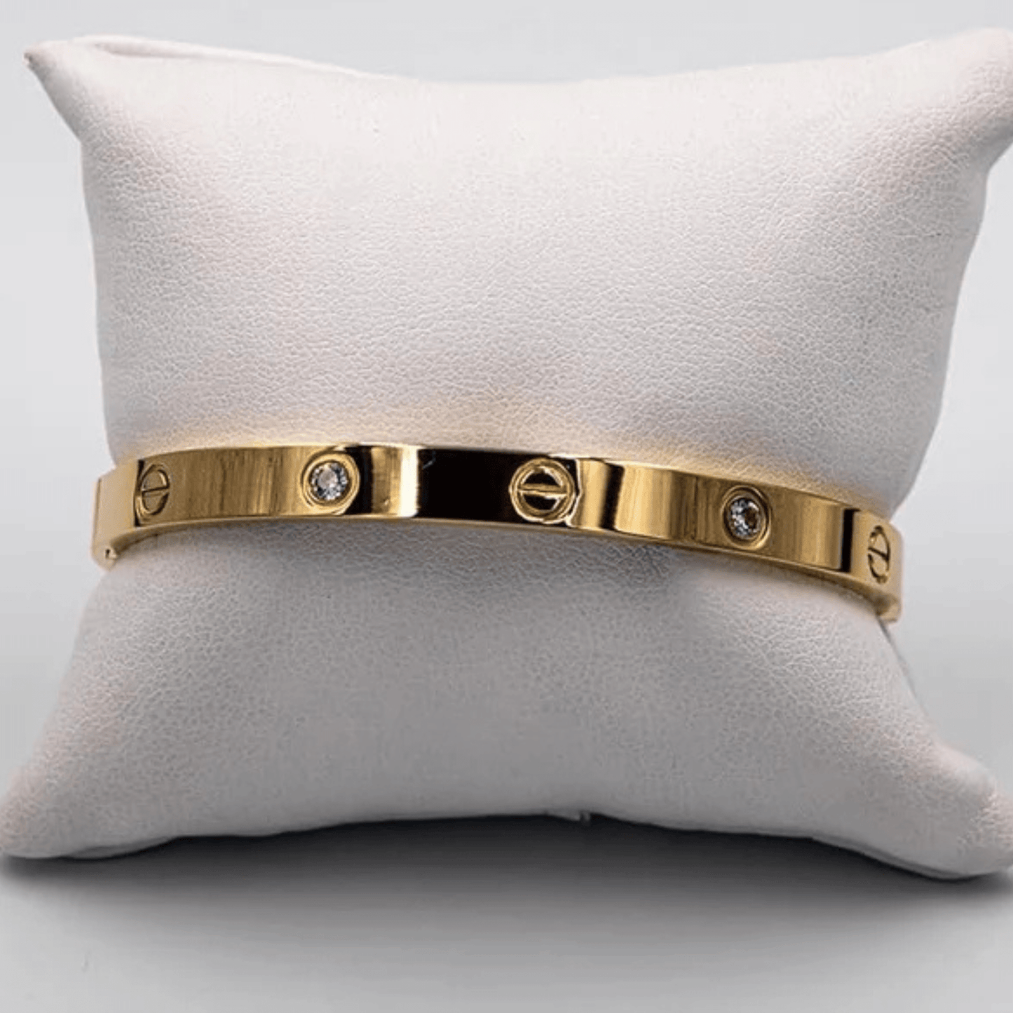 Unisex 18K Gold Kada Bracelet with Cartier Engraving – Stylish Zircon Gemstone Bangle for Men & Women RG - The Soul Jewellery