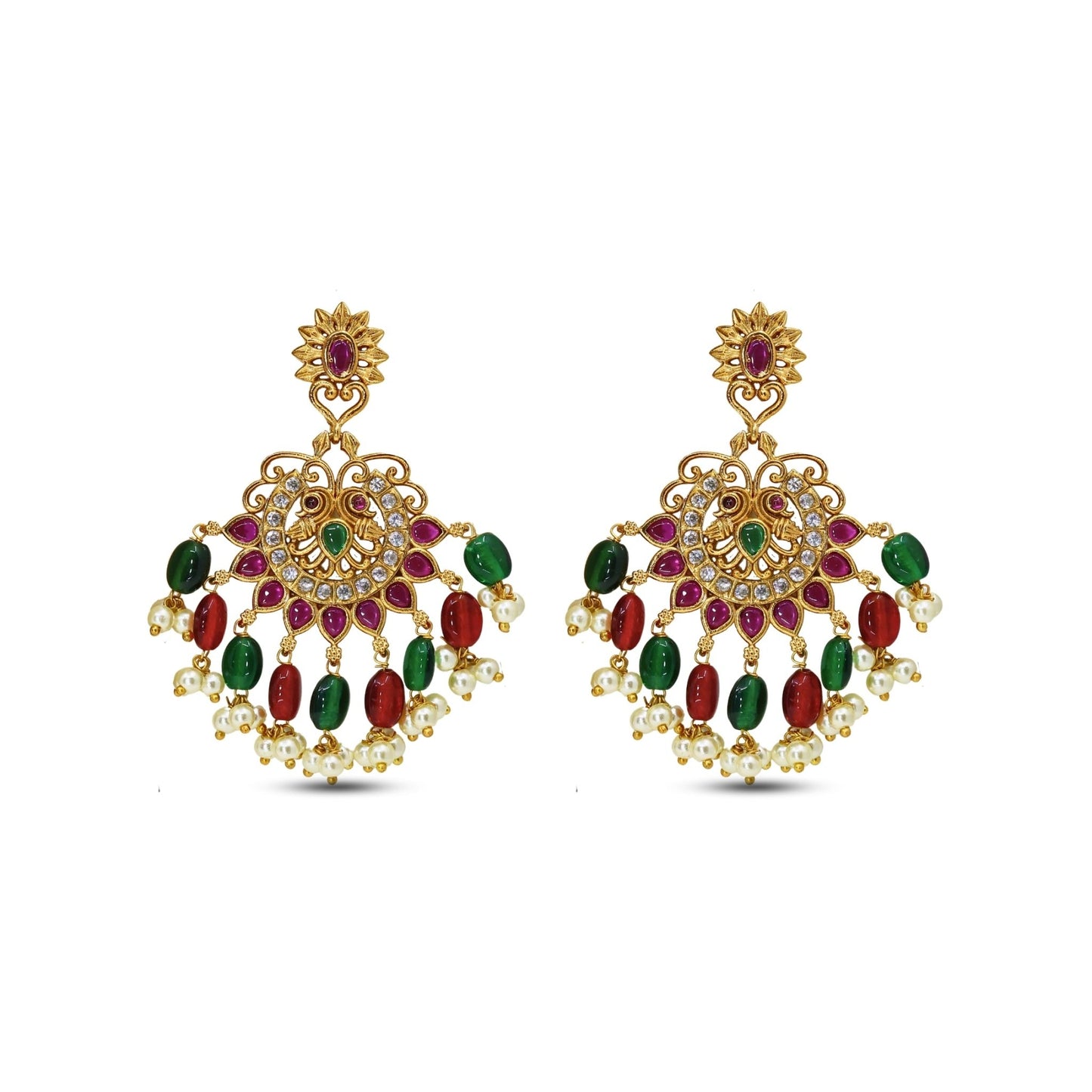 Malavika Antique Matte Gold Plated Choker Necklace Set with Peacock Design - The Soul Jewellery