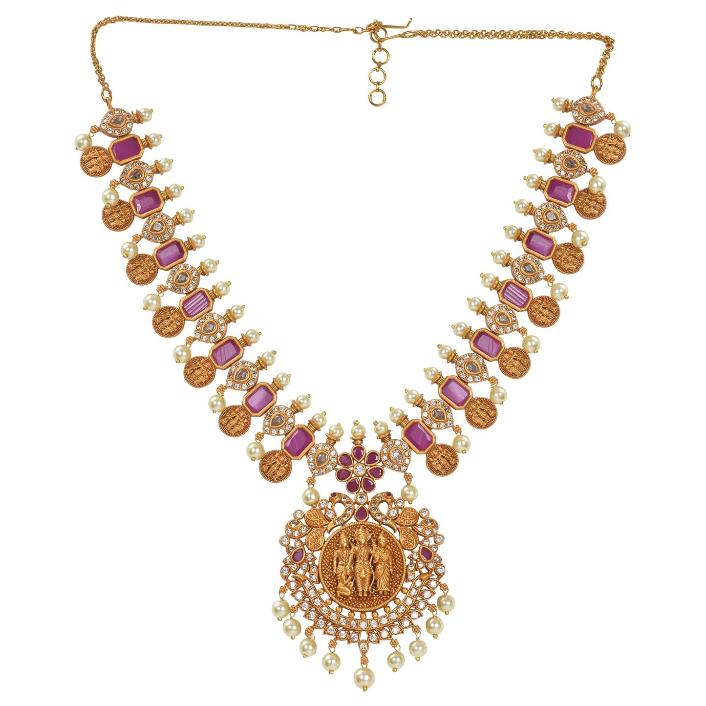 Siya Ram Antique Gold Plated Short Necklace Set with Ram Sita Coin Design - The Soul Jewellery