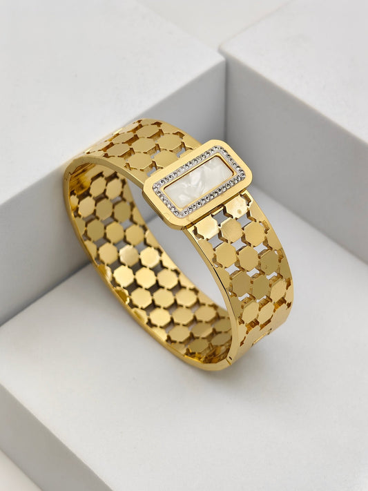 AURÉLIA REGINA ÉLITE – Demi - Fine Gold MOP & CZ Anti - Tarnish Royal Bangle for Women - The Soul Jewellery