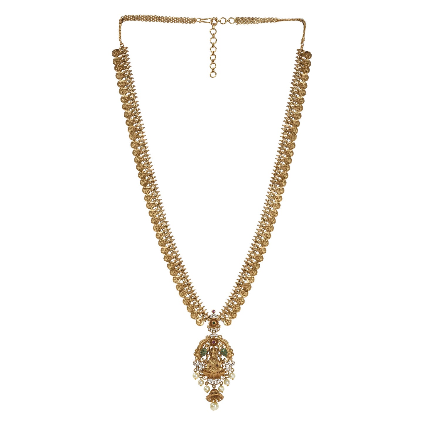 Deetya Antique Matte Gold Plated Long Coin Necklace Set with Lakshmi Idol - The Soul Jewellery