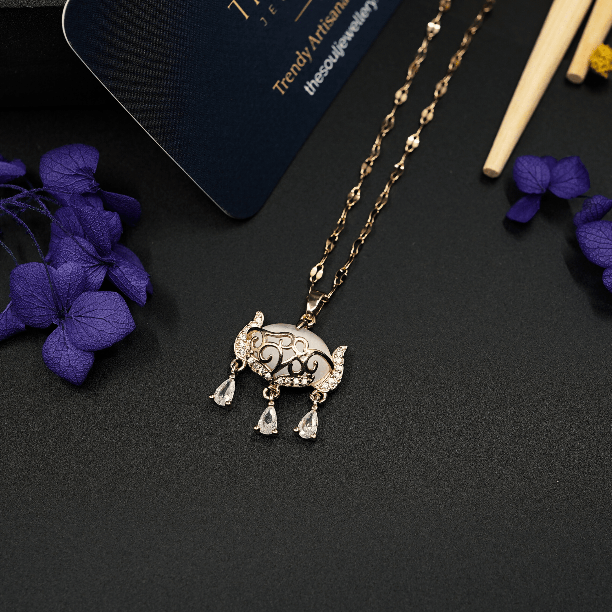 Enchanting Elegance: 18K Gold - Plated White Stone Necklace with CZ - Studded Pendant ATCP102 - The Soul Jewellery