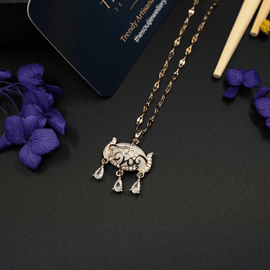 Enchanting Elegance: 18K Gold - Plated White Stone Necklace with CZ - Studded Pendant ATCP102 - The Soul Jewellery