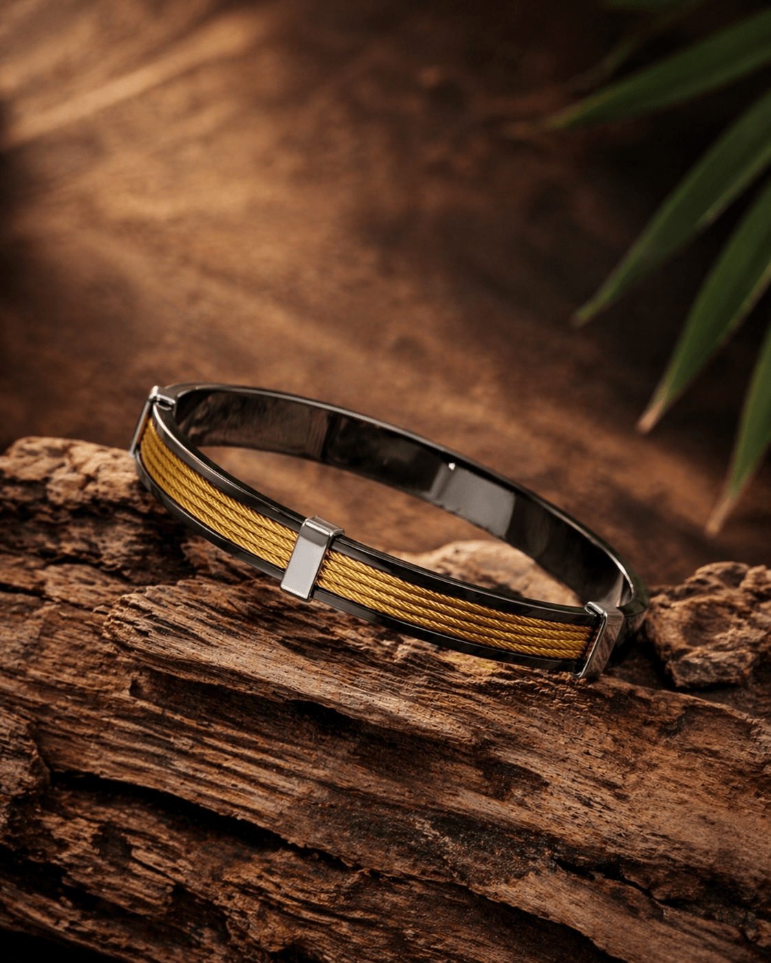 Titan Rope Aura 27™ Men’s Gold & Black Bracelet – Premium Cable Kada | Anti-Tarnish Luxury Cuff - The Soul Jewellery