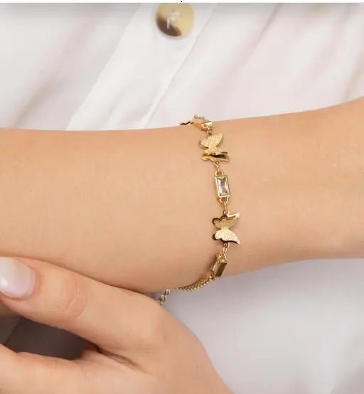 18K Gold Plated Anti-Tarnish Butterfly Chain Bracelet – Stylish Crystal Friendship Jewelry RGB512