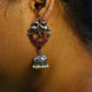 German Silver Oxidized Peacock Jhumka with Monalisa Red Stones - The Soul Jewellery