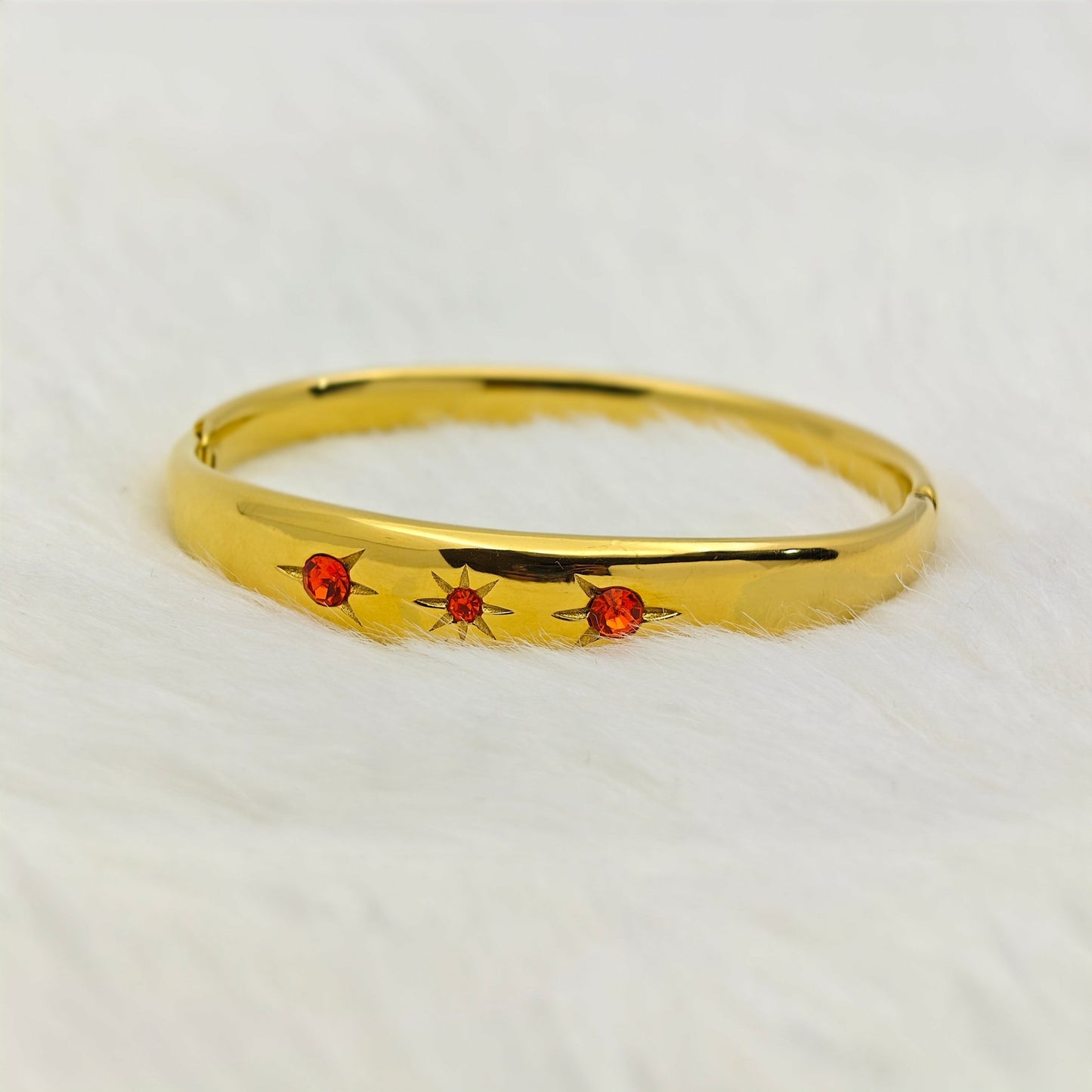 22K Gold - Plated Chunky Bangle – Anti - Tarnish Stainless Steel Bracelet with Starburst CZ Accents - The Soul Jewellery
