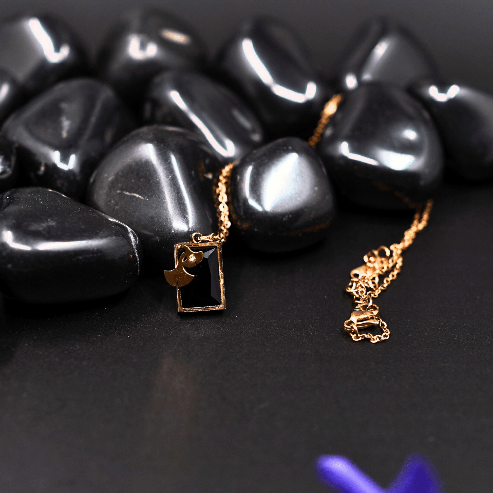 Dark Allure: 18K Gold - Plated Anti - Tarnish Necklace and Earring Set with Black Gemstones ATCP140 - The Soul Jewellery