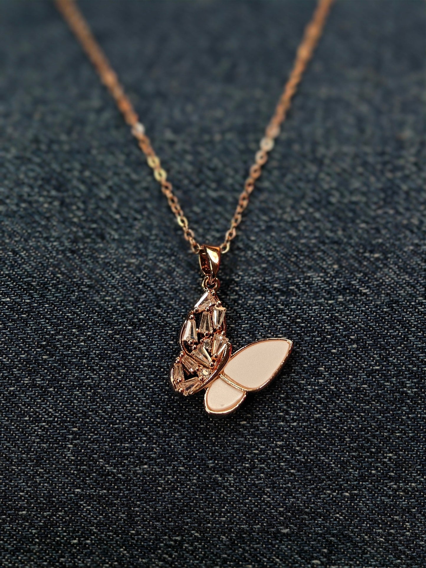 18K Rose Gold Plated Anti Tarnish Solitary Butterfly Pendant Necklace RGCP106 - The Soul Jewellery