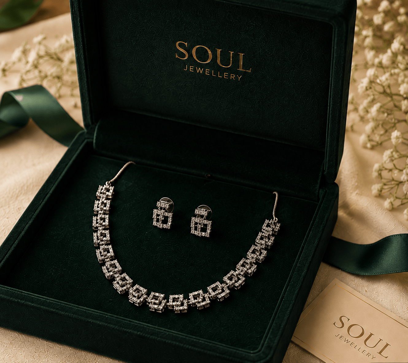 Celestia Silver Replica Choker Necklace Set with Earrings - Soul Jewellery
