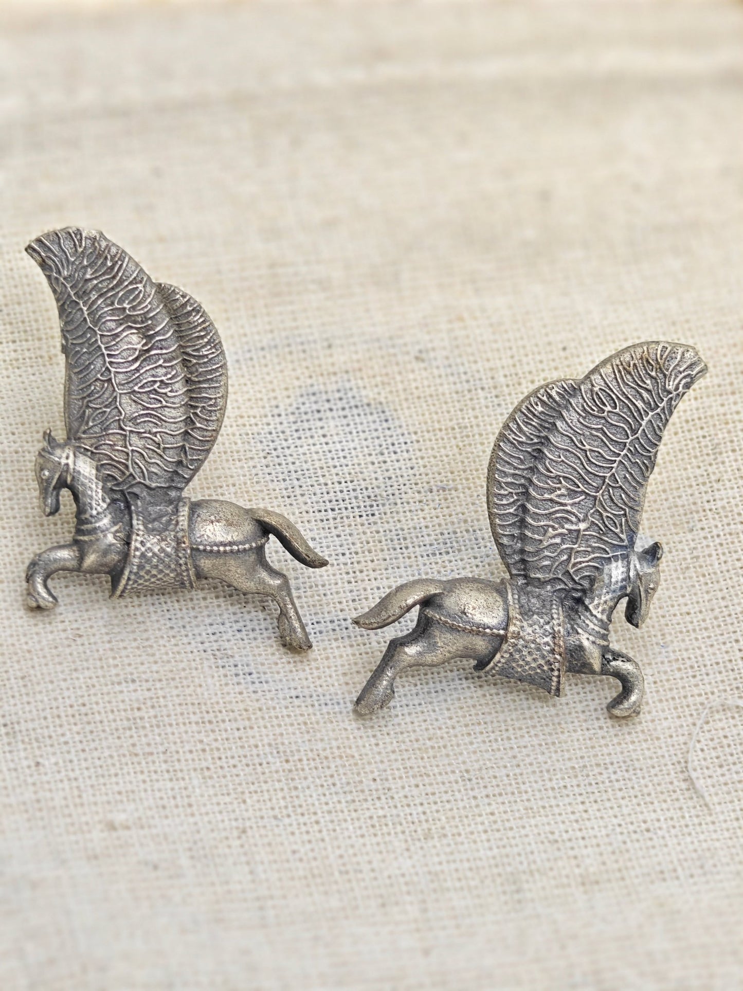 Silver Elegance Oxidized Replica Earrings | Antique Pegasus Design Ethnic Jewellery for Women - The Soul Jewellery
