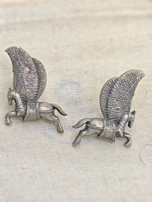 Silver Elegance Oxidized Replica Earrings | Antique Pegasus Design Ethnic Jewellery for Women - The Soul Jewellery