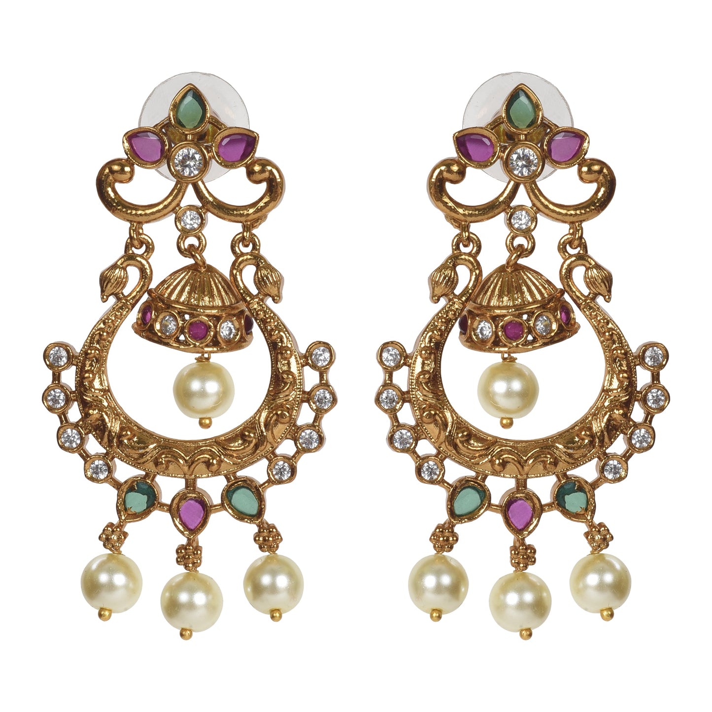 Anika Antique Matte Gold Plated Long Necklace Set with Peacock and Leaf Motif - The Soul Jewellery