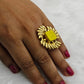 Premium Gold - Plated Brass Ring with Yellow Natural Stone – Leaf Crown Adjustable Statement Ring  - The Soul Jewellery