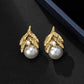 Golden Leaf Aura 6™ Pearl Stud Earrings for Women – Gold Plated Demi - Fine CZ Accent Elegant Earrings - The Soul Jewellery