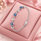 Evil Eye Bracelet for Women – Silver Tone Blue Nazar Charm Cable Bracelet with CZ Spacers - Soul Jewellery