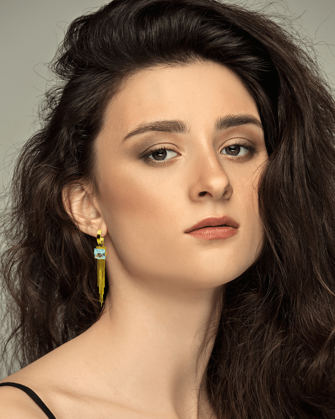 Elegant Tassel Drop Earrings with Aquamarine Square Gem – 18K Gold Plated, Anti - Tarnish Finish ATER302 - The Soul Jewellery