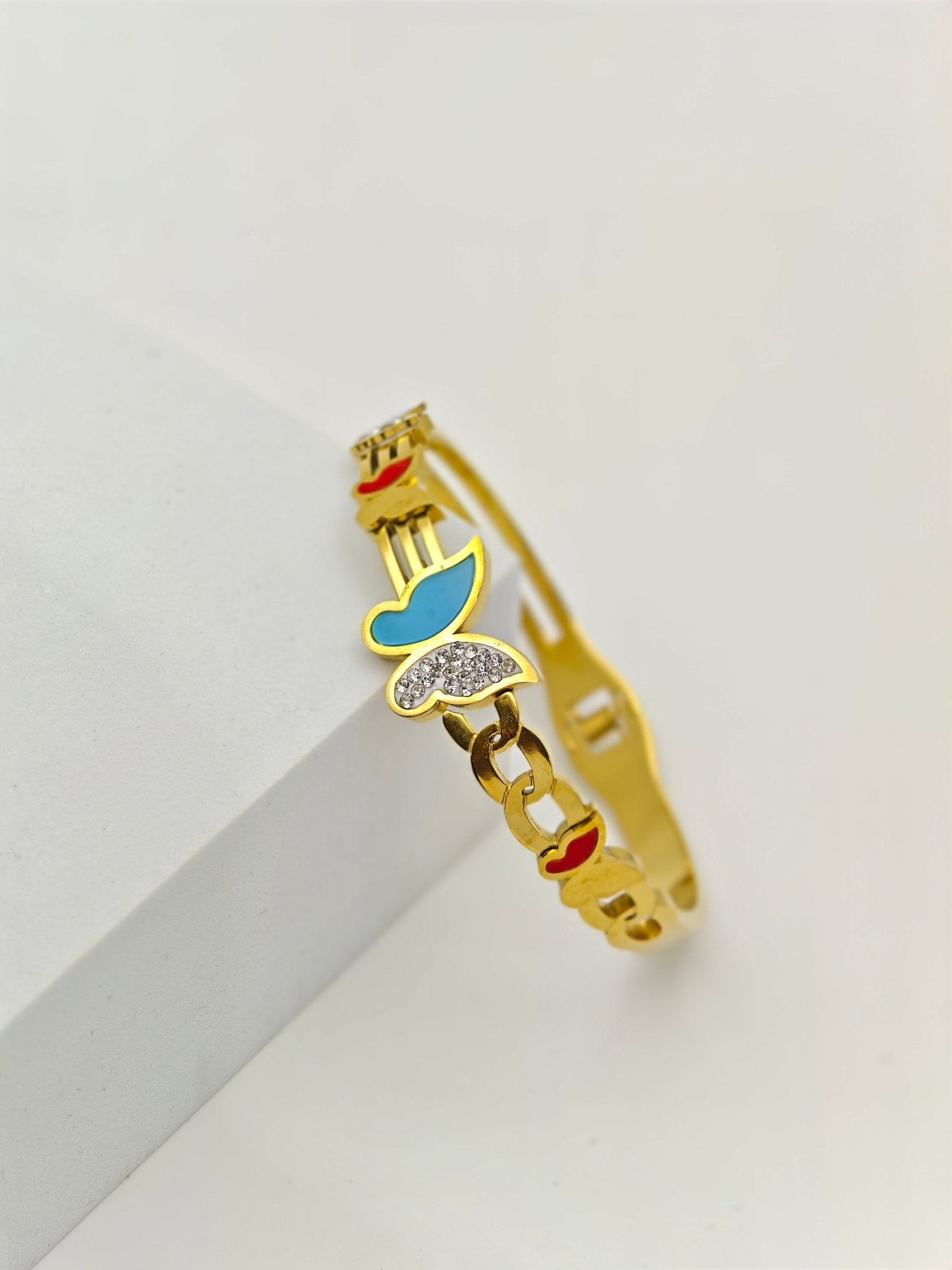 Gold Plated Multi colour Butterfly Charm Bangle – Anti-Tarnish Enamel & Crystal Bracelet for Women - The Soul Jewellery