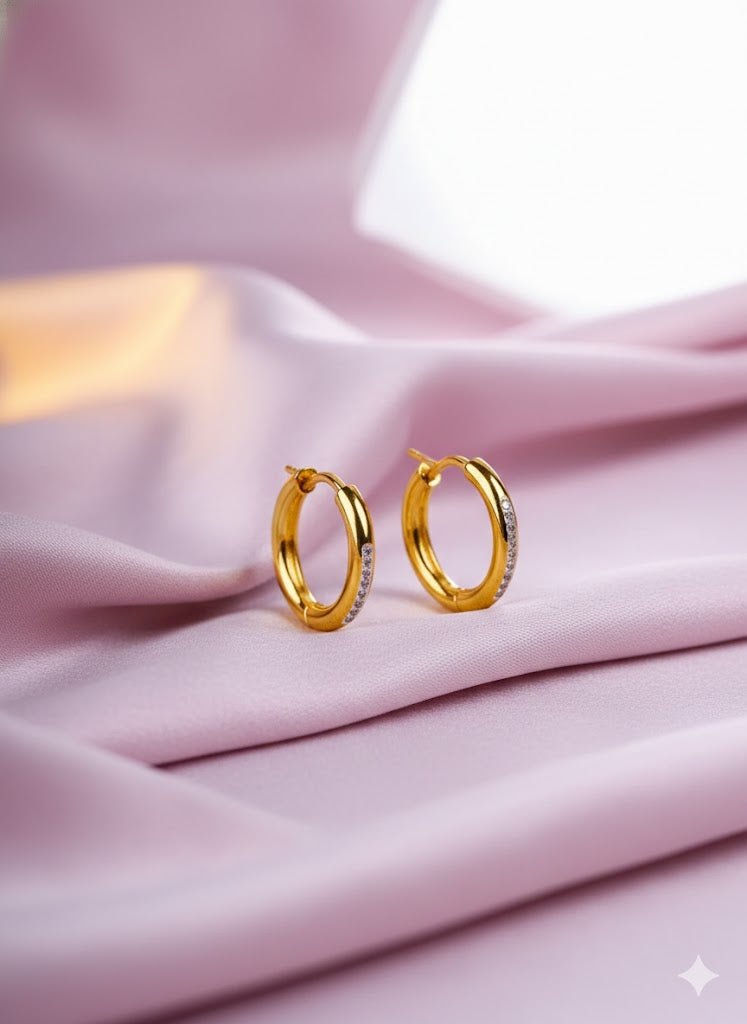 Demi - Fine CZ Studded Gold Hoops Earrings | Anti - Tarnish Stainless Steel Daily Wear Jewelry - The Soul Jewellery