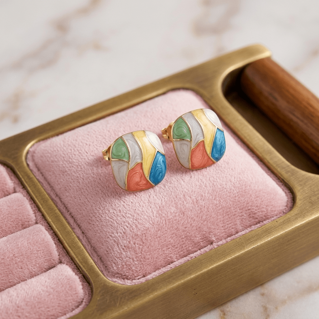 Aurora Muse Aura 6™ Multicolor Enamel Stud Earrings for Women | Demi-Fine Abstract Earrings - The Soul Jewellery