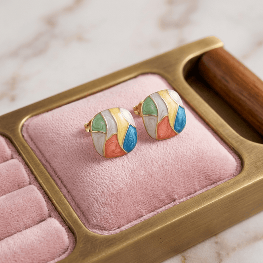 Aurora Muse Aura 6™ Multicolor Enamel Stud Earrings for Women | Demi-Fine Abstract Earrings - The Soul Jewellery