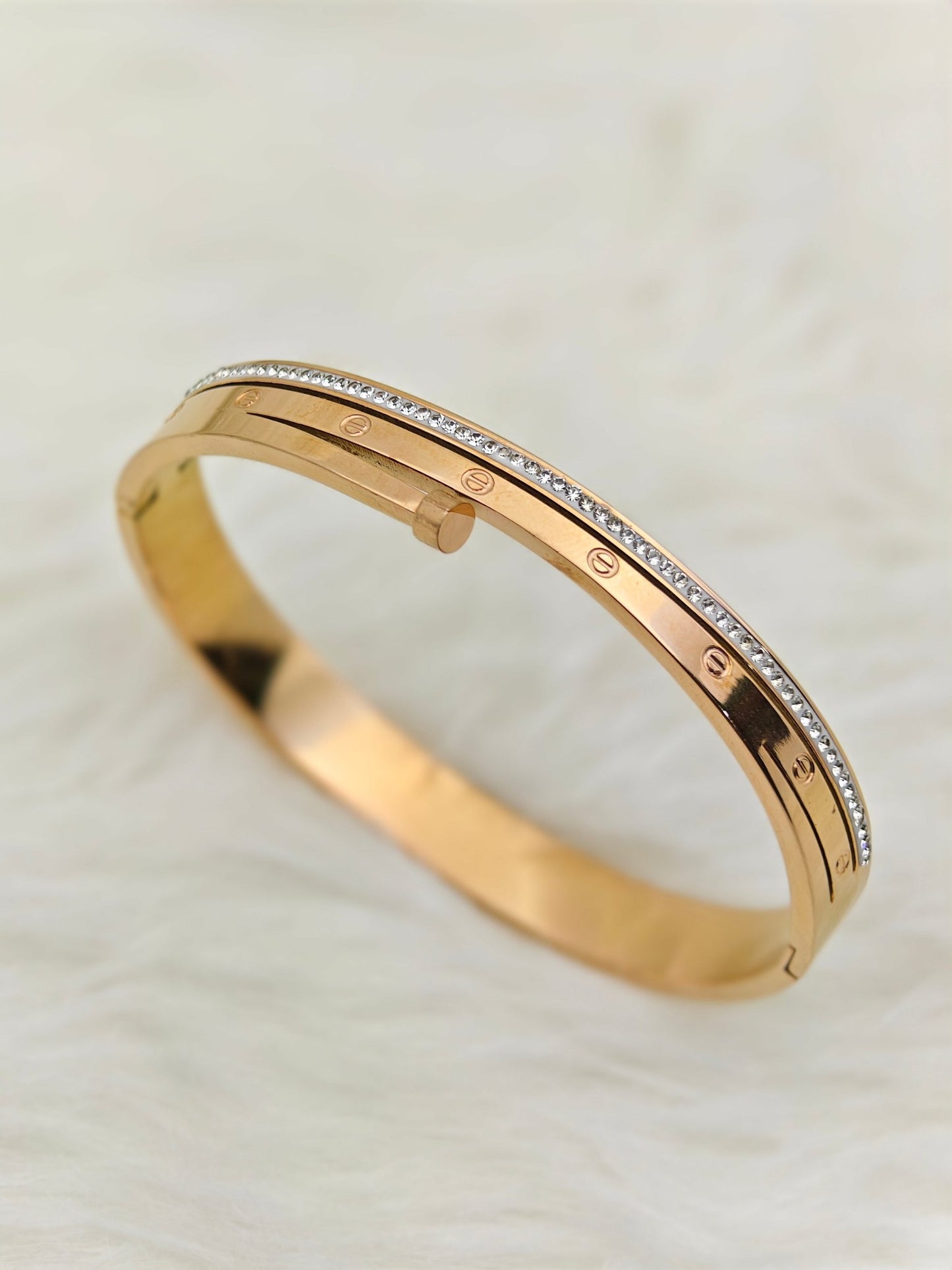 18K Rose Gold Plated Anti-Tarnish Crystal-Accented Screw Bangle for Women – Designer Bracelet - The Soul Jewellery