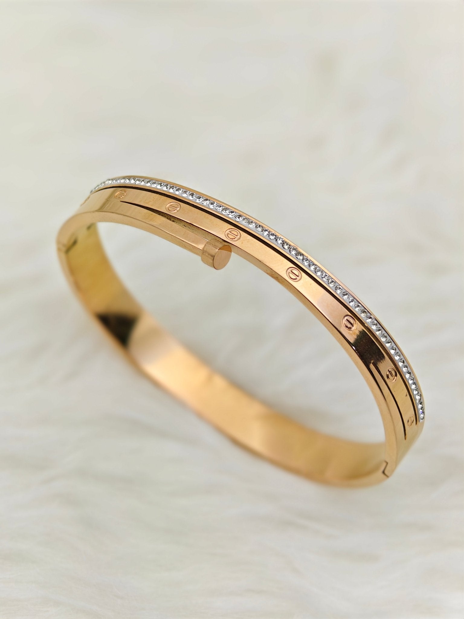 18K Rose Gold Plated Anti-Tarnish Crystal-Accented Screw Bangle for Women – Designer Bracelet - The Soul Jewellery