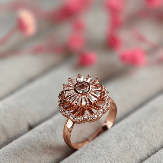 Cynthia Cubic Zirconia Studded Adjustable 18K Rose Gold - Plated Anti tarnish Spinner Ring RGR103 - The Soul Jewellery