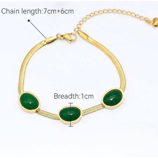 Emerald Aura 6™ Green Stone Bracelet for Women – 18K Gold-Plated Stainless-Steel Snake Chain - The Soul Jewellery