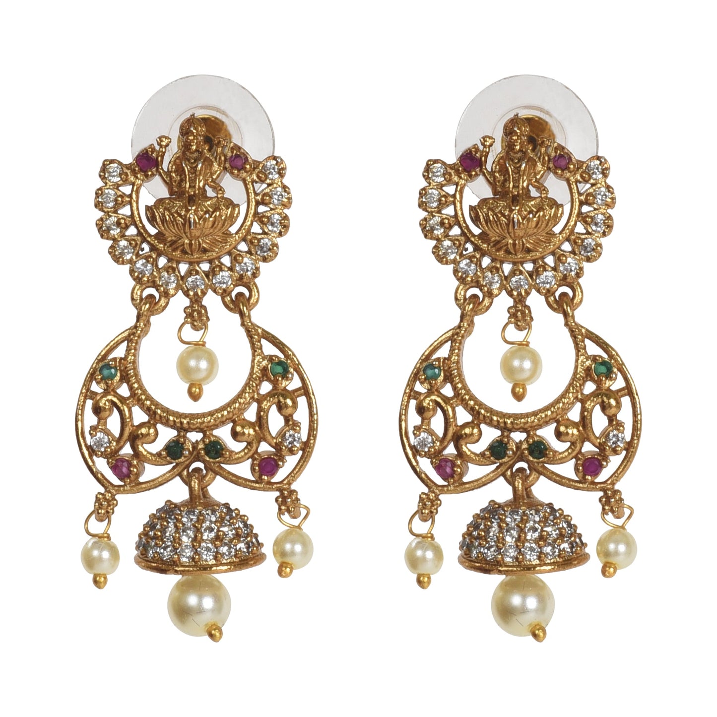 Indu Antique Matte Gold Plated Short Temple Necklace Set with Lakshmi Devi Motif - The Soul Jewellery