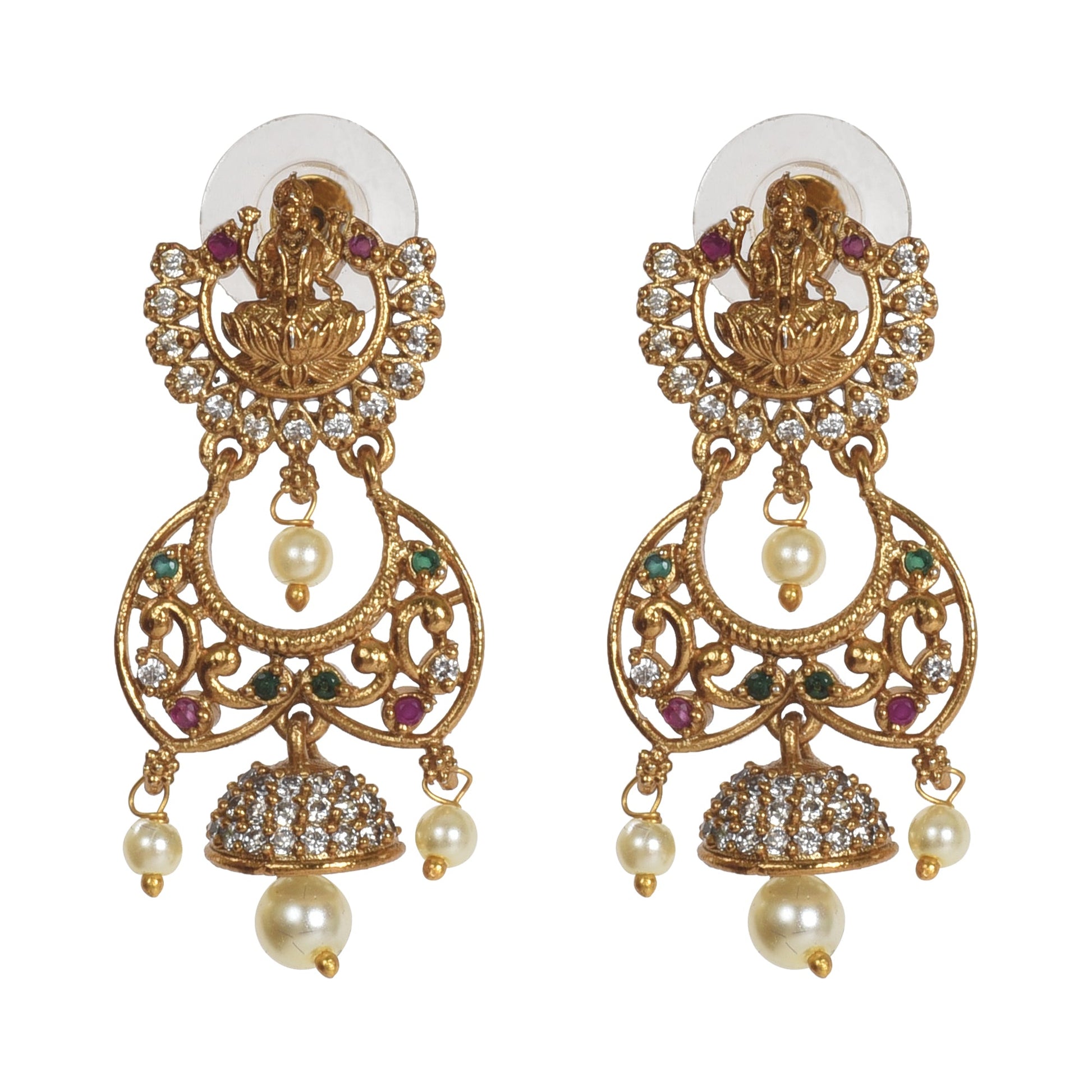 Indu Antique Matte Gold Plated Short Temple Necklace Set with Lakshmi Devi Motif - The Soul Jewellery