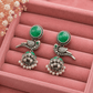 Oxidised Silver Green Stone Bird Jhumka Earrings with Pearl Danglers | Ethnic Earrings for Women - The Soul Jewellery