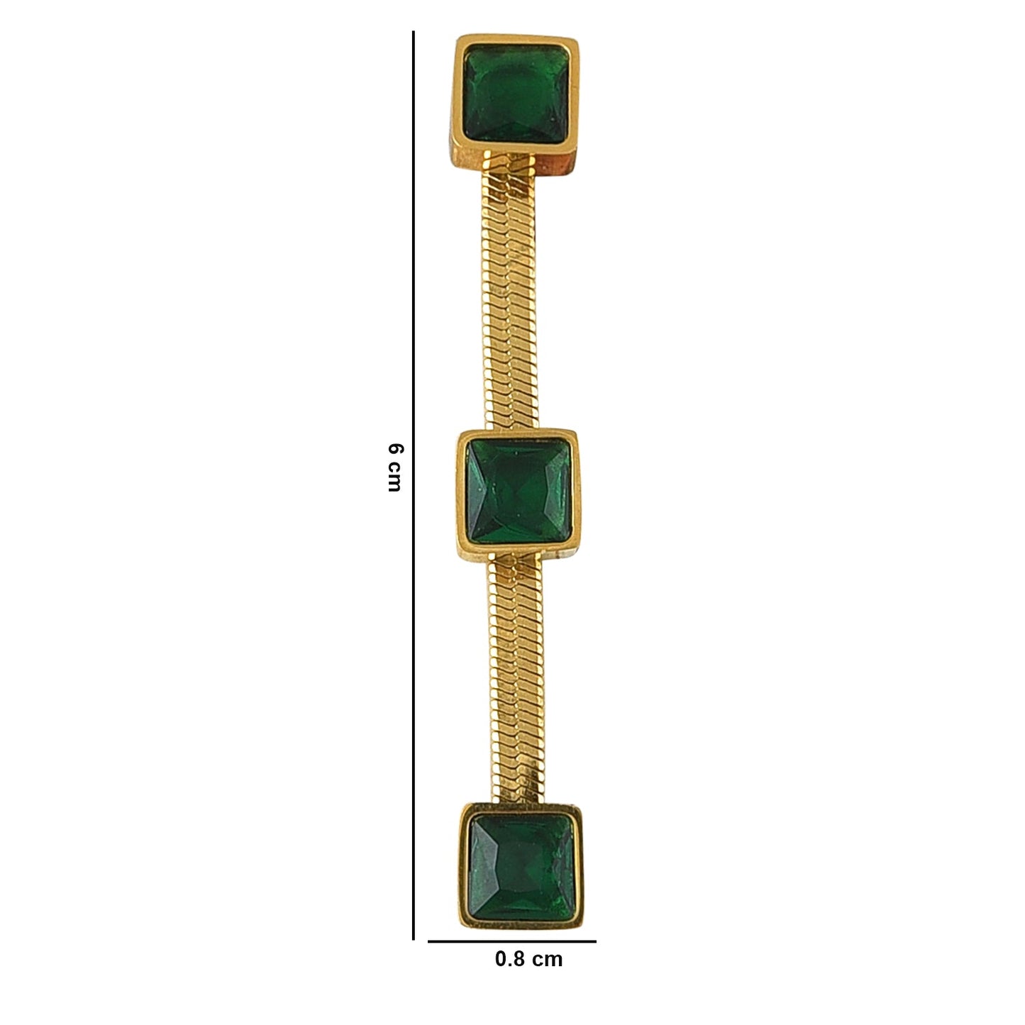 18K Gold Plated Anti - Tarnish Earrings with Emerald Green Square Gemstones – Stainless Steel Dangler - The Soul Jewellery