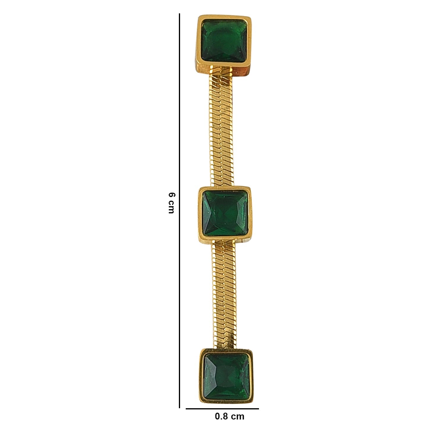 18K Gold Plated Anti - Tarnish Earrings with Emerald Green Square Gemstones – Stainless Steel Dangler - The Soul Jewellery