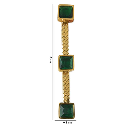 18K Gold Plated Anti - Tarnish Earrings with Emerald Green Square Gemstones – Stainless Steel Dangler - The Soul Jewellery