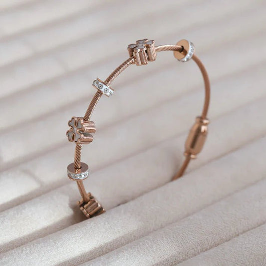 18K Rose Gold Plated Anti - Tarnish Lucky Clover Bracelet Bangle for  every day wear jewellery- The Soul Jewellery