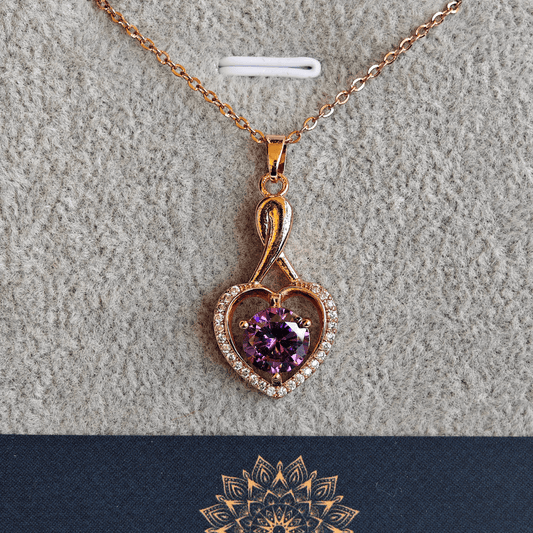 Purple Heart Anti Tarnish 18K Rose Gold Plated Stainless Steel Chain Pendant Set RGCP133 - The Soul Jewellery